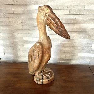 17" Large Hand Carved Pelican Signed by Mark Spurk 2014 Weathered Sculpture 1pc - Picture 1 of 17