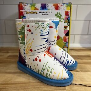LOUDMOUTH DAWGS Aussie Style Boots Toddler SZ 4/5 Drop Cloth Paint Splatter