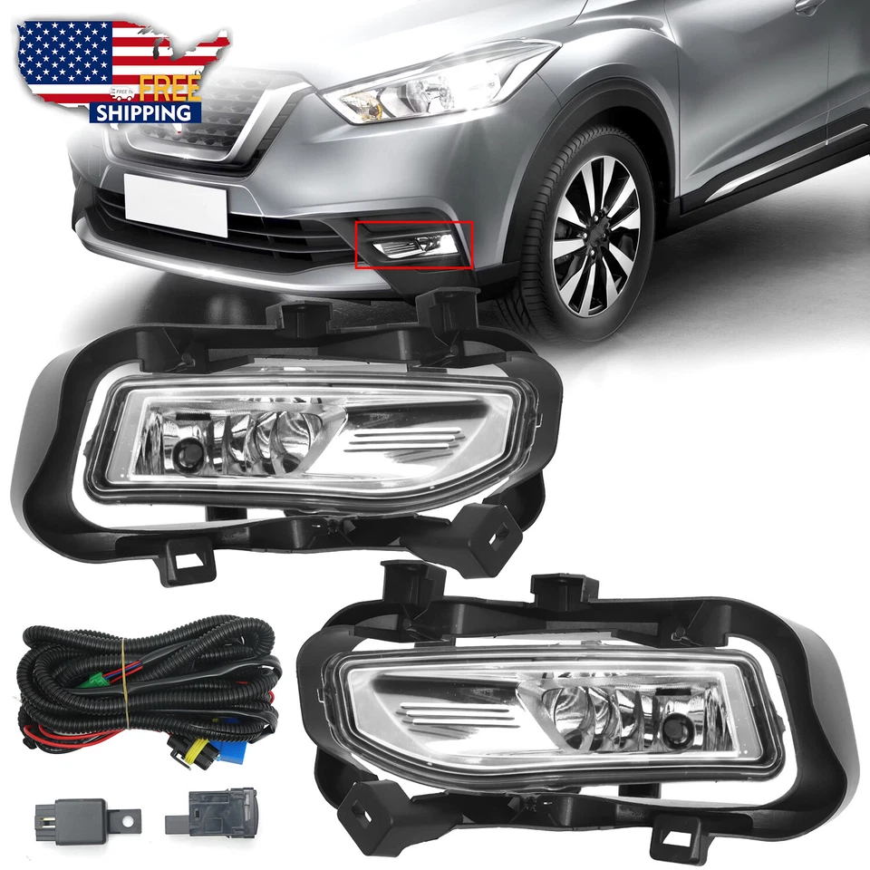 Fit For 2017-2019 Nissan Kicks Front Bumper Fog Lights Fog Lamps Left&Right Foto 1 de 4