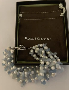 Pulsera Ross Simons Aguamarina y Perla Cultivada 5-6mm 3 Hilos Nueva - Imagen 1 de 3