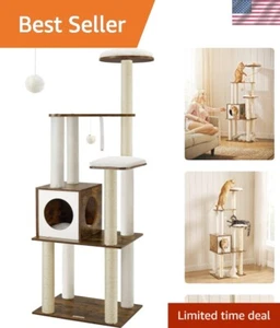 65-Inch Modern Rustic Cat Furniture with 5 Posts - Safe & Comfortable Haven - Picture 1 of 10