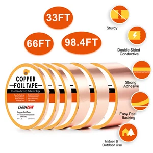 33FT 66FT 98.4FT Copper Foil Tape with Conductive Adhesive Shielding 1" 1.2" 2" - Picture 1 of 15