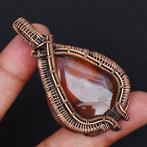 VETEMENTS Ciondolo a forma di pera Botswana agata pietra preziosa filo di rame avvolto gioielli AP 06