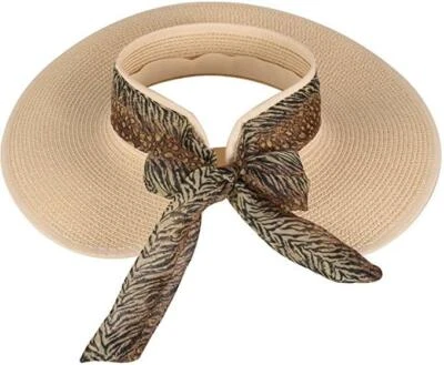 Hazy Blue Womens Straw Sun Visor Hat Floppy Beach Summer fold crushable Big Brim