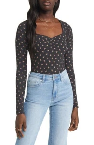 Nordstrom BP Baby Waffle Knit Top in Black Rosette Ditsy Size M New With Tags - Picture 1 of 9