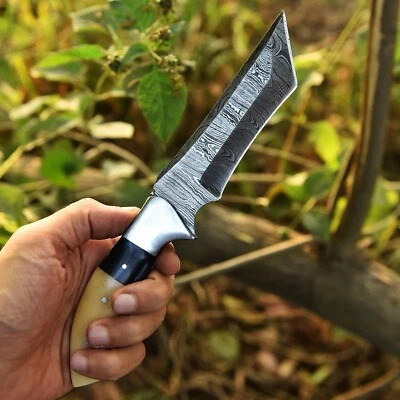 Custom Handmade Damascus Steel Fixed Tanto Blade Knife Best Outdoor Tactical - Image 1 of 4
