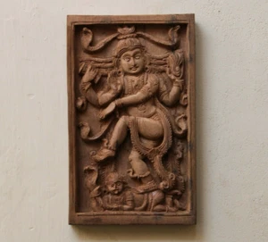 Antique Nataraja Dancing Shiva Statue Vintage Temple Decor Wall Panel Carving - Picture 1 of 7