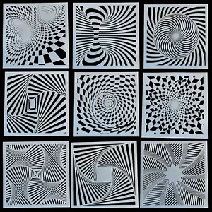 Pochoirs d'aérographe LiME LiNE 3-D Illusion - Lot de 9 designs géométriques réutilisables - Photo 1 sur 6