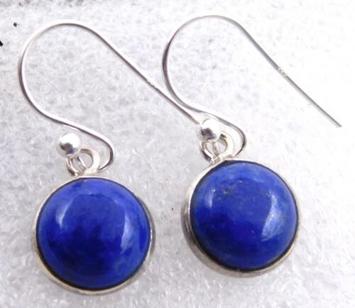 Naturale Lapislazzuli Cab Pietra 925 Argento Sterling Gioielli Lunetta Orecchino - Immagine 1 di 3