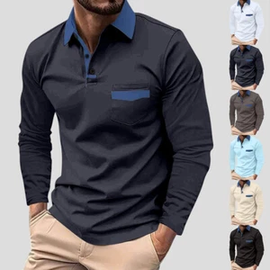 Business Tops Herren Langarm T-Shirt Umlegekragen Hemd Freizeithemd Bluse Shirt - Bild 1 von 25