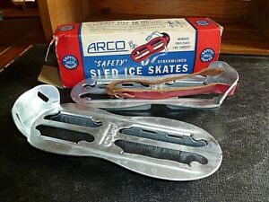 Vintage Mid-Century Arco "Safety" Sled Ice Skates With Original Box