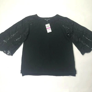 Women's NWT Blouse - INTERNATIONAL CONCEPTS SIZE PP - Black Lace Sweater Petite - Bild 1 von 8