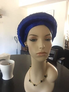 Auto Gele, Adjustable, One Size, Satin Fabric, Color: Blue - Picture 1 of 4