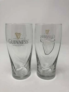 Guinness Harp Curved Textured Glass Pint Glass Beer Glass Set of 2 - Picture 1 of 1