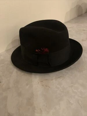 VINTAGE Knox Fifth Avenue New York Black Fedora Hat  Red Feather No Size - Image 1 of 4