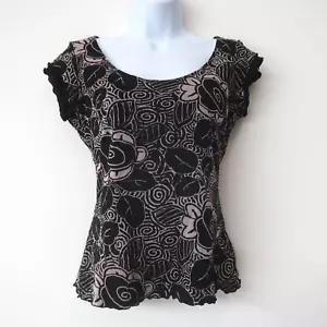 INC Dark Floral Y2K T Shirt Small Rose Print Mesh Whimsigoth Cap Sleeve Top - Picture 1 of 10