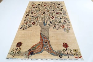 6 x 8 ft Tree of life Area Rug Afghan Hand Knotted Veg dye Wool Oriental Rug - Picture 1 of 10