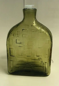 Italian Empoli Green Geometric Design Glass Bottle 9" - Picture 1 of 8