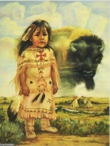 Leanin' Tree Blank Greeting Note Card Buffalo Child by Carol Theroux - Picture 1 of 2