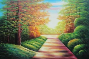Percorso Giardino Segreto 24x36 Dipinto Olio Naturalismo Paesaggio Albero Autunno - Foto 1 di 1