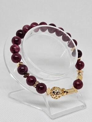 woman asymmetrical handmade bracelet with natural stone red garnet beads - Image 1 of 4