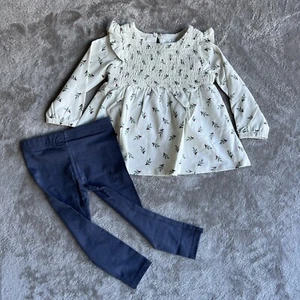 Baby Maggie & Zoe 2pc long sleeve dress and pants white/blue 12Months - Picture 1 of 8