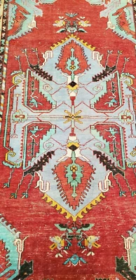 Alfombra armenia antigua de finales de 1900 azul verdoso pila de lana Nagorno-Karabaj 4'x8'9" Foto 1 de 4