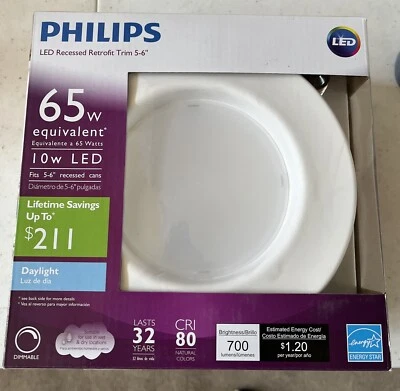 Philips LED Downlight 5-6" Retrofit 65W Equivalent 10W Dimmable Daylight  - Image 1 of 4