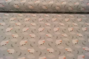 Baumwollstoff 150cmx50cm 50x140 Schäfchen Mond Sterne grau weiß - Bild 1 von 1