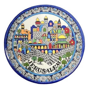 Plato de Jerusalén pintado a mano de 5" J. Tamimi judío bíblico cristiano - Imagen 1 de 2