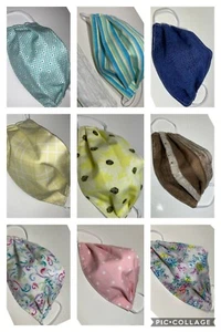 SMALL HANDMADE COTTON FACE MASKS REVERSIBLE, FILTER, NOSE WIRE. Good For Kids - Picture 1 of 43