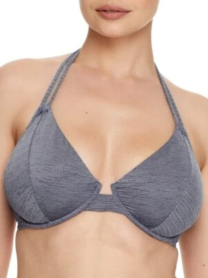 Miss Mandalay синий серебряный джинсовой ткани люрекс с бретелью через шею бикини плавать верх, США 32E, Великобритании 32DD - Изображение 1 из 4