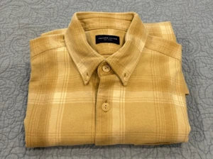 Proper Cloth Mens Medium (No Sz Tag) Heavy Flannel Shirt Beige Plaid 100% Cotton - Picture 1 of 6