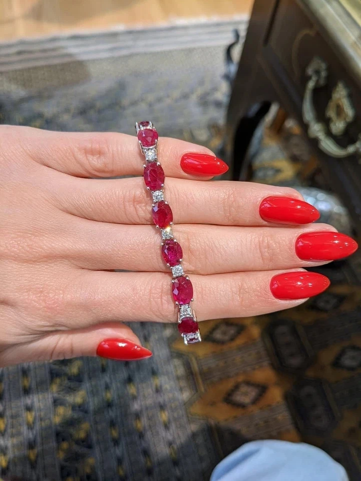 18.00Ct Oval Cut Natural Ruby Diamond Link Tennis Bracelet 18K Solid White Gold - Image 1 of 4