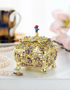 KEREN KOPAL Multicolor Peacock Trinket Box Crystals Gold Plated NEW 🦚 - Picture 1 of 14
