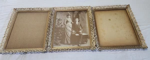 Hinged TRI-FOLD GOLD METAL Folding Picture Frames w/Glass Vintage Triptych - Picture 1 of 7