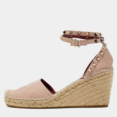Sandalias alpargata de cuña con correa al tobillo Rockstud de cuero rosa rubor Valentino talla Foto 1 de 4