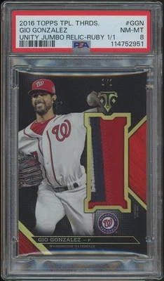 Parche Jumbo 2016 Topps Triple Threads Gio Gonzalez Ruby Unity #1/1 PSA 8 (casi nuevo-como nuevo) Foto 1 de 2