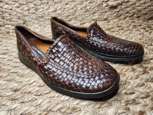 Zapatos mocasines de cuero tejido marrón Sesto Meucci para mujer talla 6 sin cordones - Imagen 1 de 9