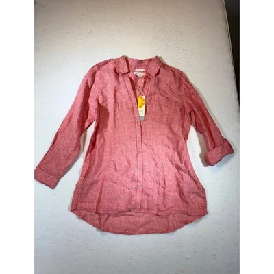 C&C California Linen Shirt Coral Pink Button Down Tunic Top Women's L - Image 1 of 4