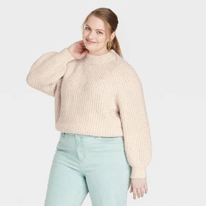 Maglione Pullover Donna Taglie Forti Finto Girocollo - Filo Universale Crema 2X, - Foto 1 di 1