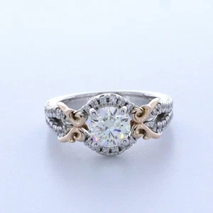 1.7CT LAB-CREATED DIAMOND E/VVS2 ROUND CUT 14K WHITE GOLD VINTAGE ACCENT RING - Picture 1 of 4