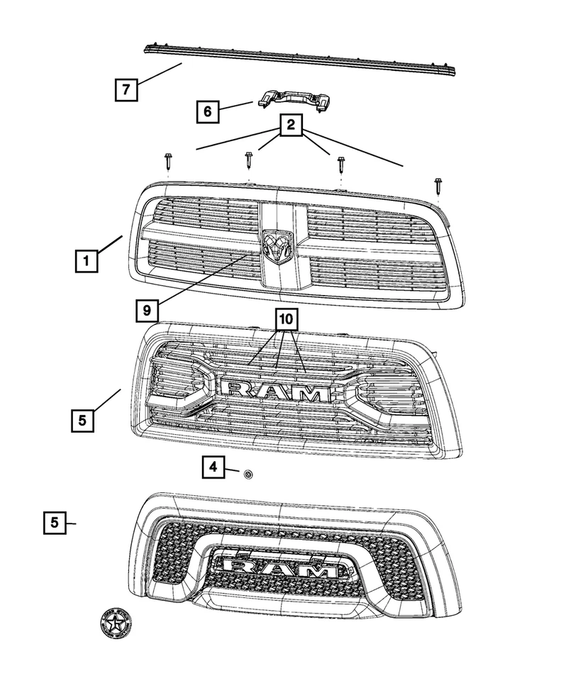Genuine Mopar Radiator Grille 6NE51SZ7AB - Image 1 of 1