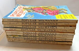 Lot of 9 - 1951 POPULAR MECHANICS Magazines - Vintage Ads - Picture 1 of 6