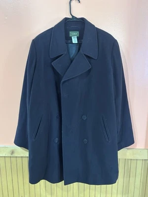 女式 2XL 黑色 LL Bean Peacoat 土耳其制造羊毛混纺纽扣外套复古 — 第 1/4 张图片