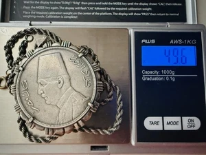1929 n. Chr. Ägypten Silbermünze 20 Piaster König Fuad Gesicht links Anhänger mit Seil Kette - Bild 1 von 5