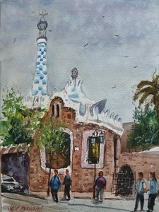 Original Watercolor Painting " Visiting Park Güell  9" x 12"  NOT A PRINT - Picture 1 of 6