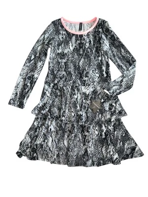 Pixie Lane Girls Simply Soft Snake Print Long Slv Ruffle Skater Dress 9-10 NEW - Image 1 of 4