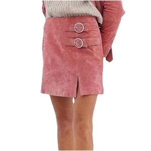 Blank NYC Wildleder Leder Doppelschnalle A-Linie Minirock Rosa Größe 27 - Bild 1 von 8