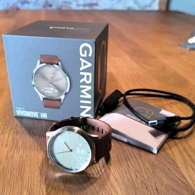 GARMIN VIVOMOVE HR - Hybrid Smartwatch - Edelstahl-Gehäuse - Leder-Armband Uhr - Bild 1 von 4